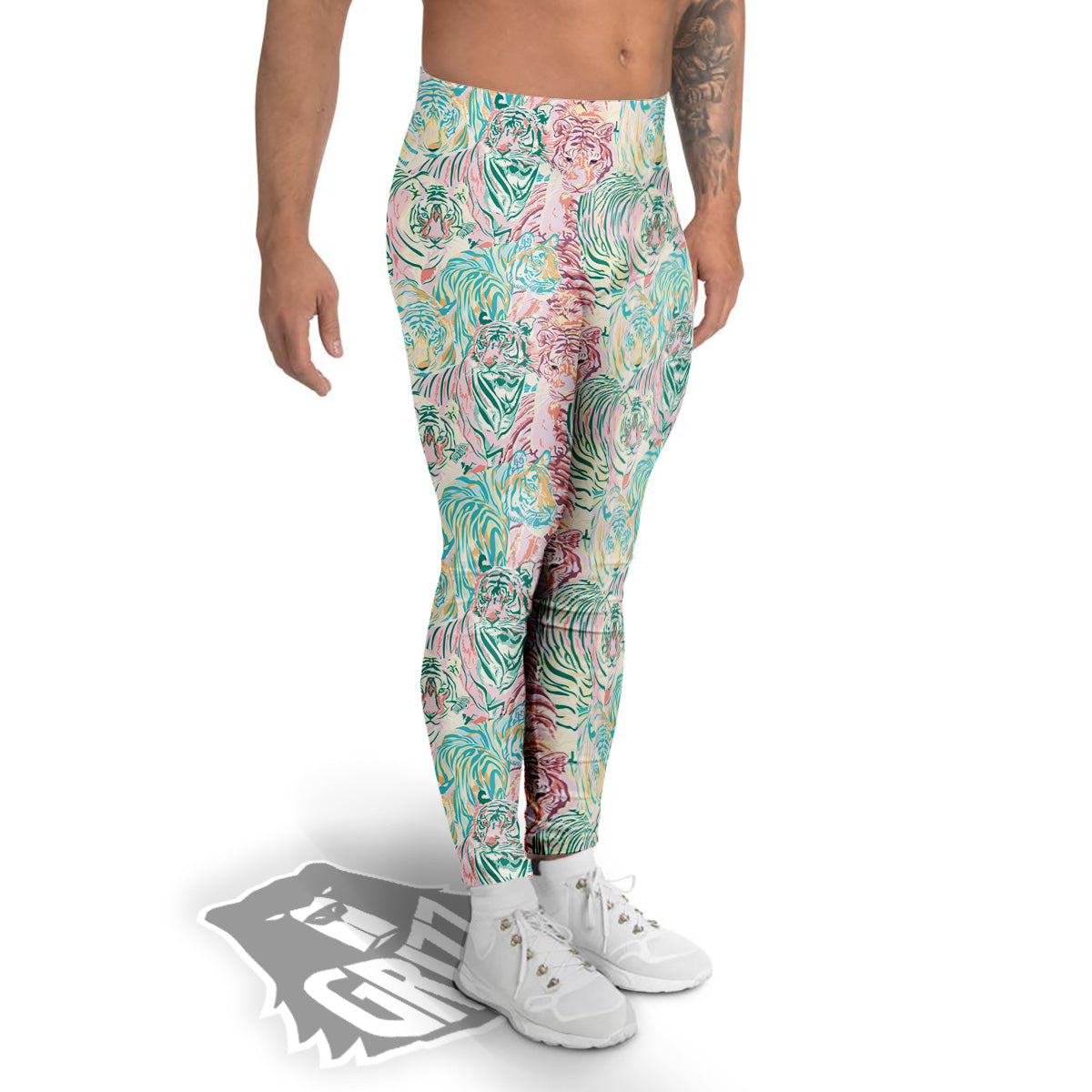 Girly Tigers Pastel Print Pattern Men's Leggings-grizzshop