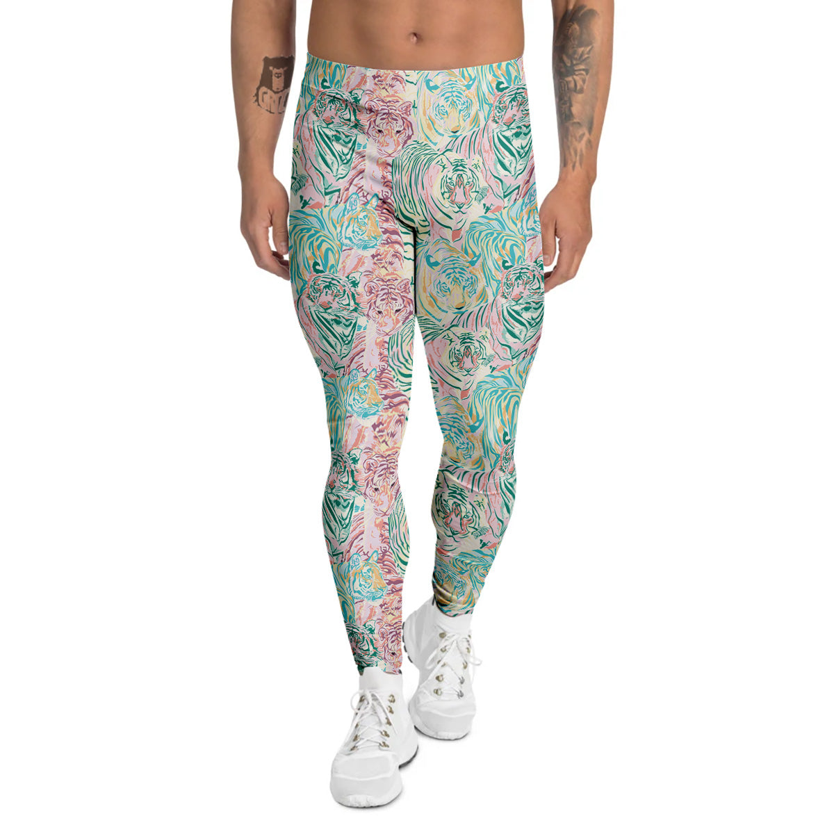 Girly Tigers Pastel Print Pattern Men's Leggings-grizzshop