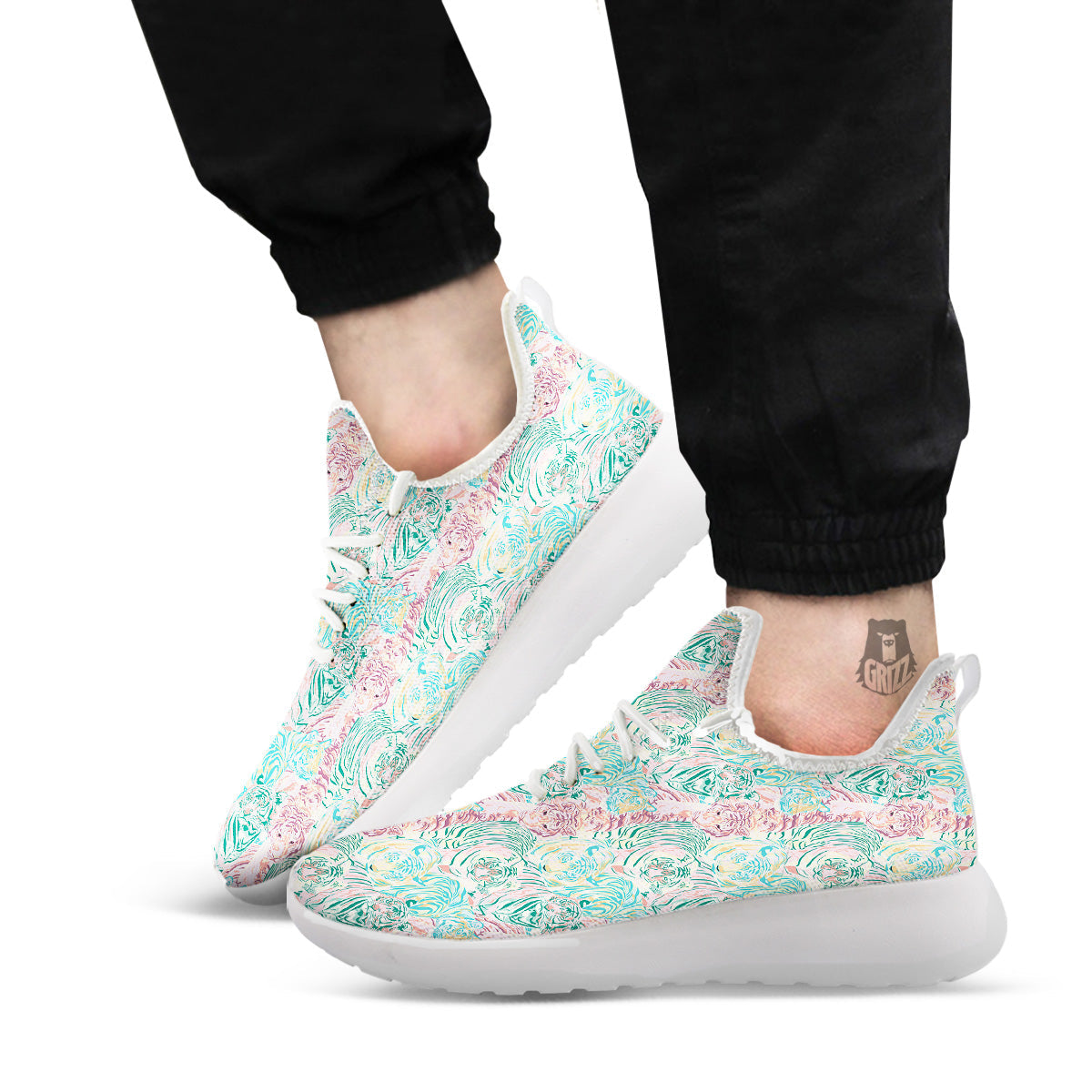Girly Tigers Pastel Print Pattern White Athletic Shoes-grizzshop