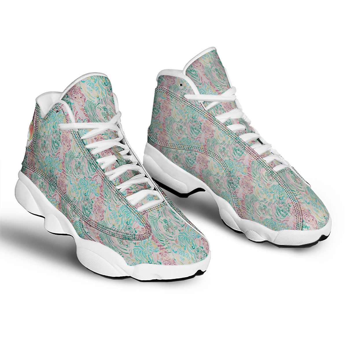 Girly Tigers Pastel Print Pattern White Basketball Shoes-grizzshop