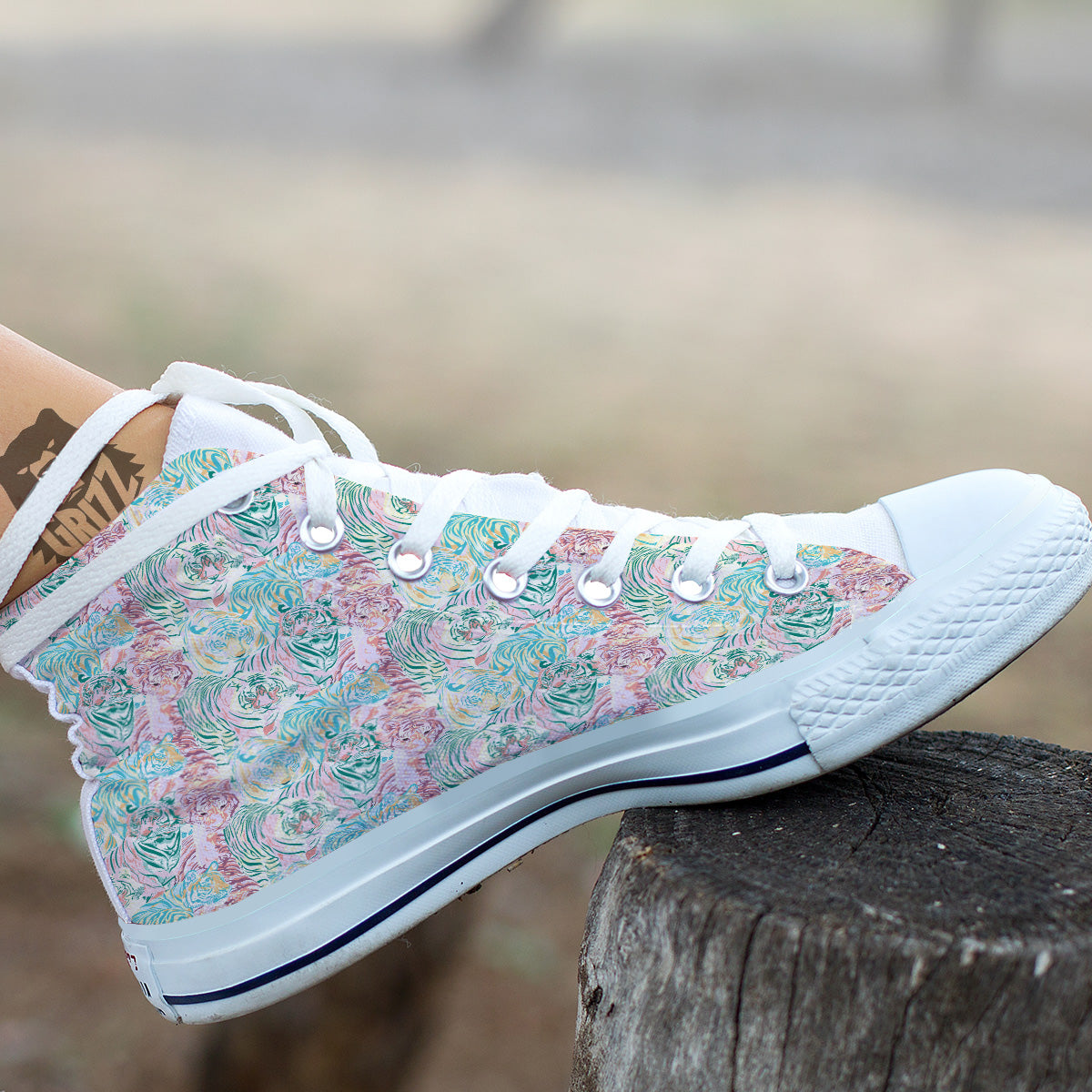 Girly Tigers Pastel Print Pattern White High Top Shoes-grizzshop