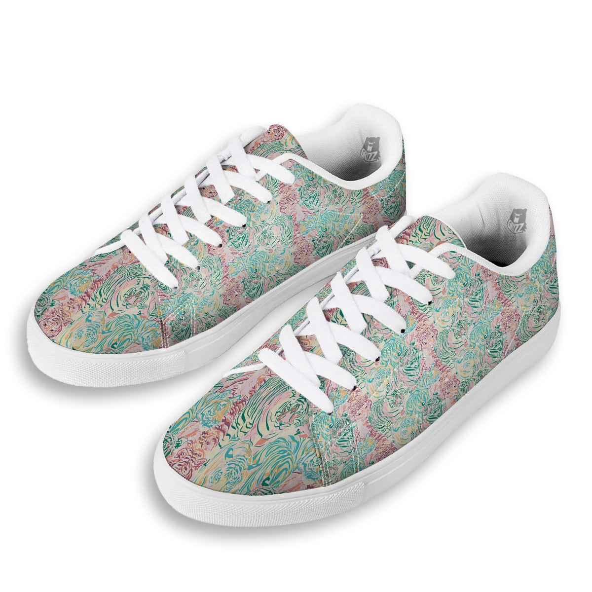 Girly Tigers Pastel Print Pattern White Low Top Sneakers-grizzshop