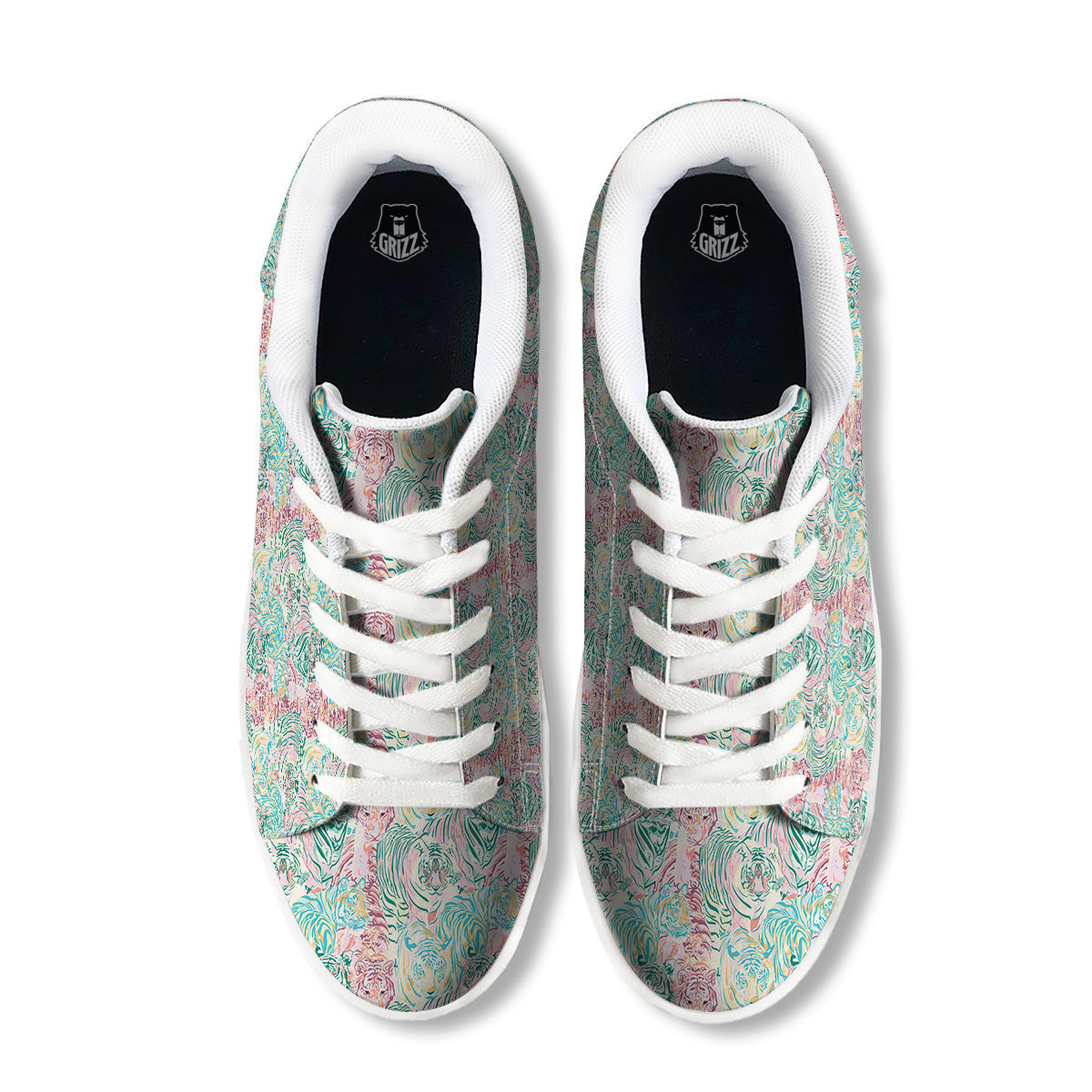 Girly Tigers Pastel Print Pattern White Low Top Sneakers-grizzshop