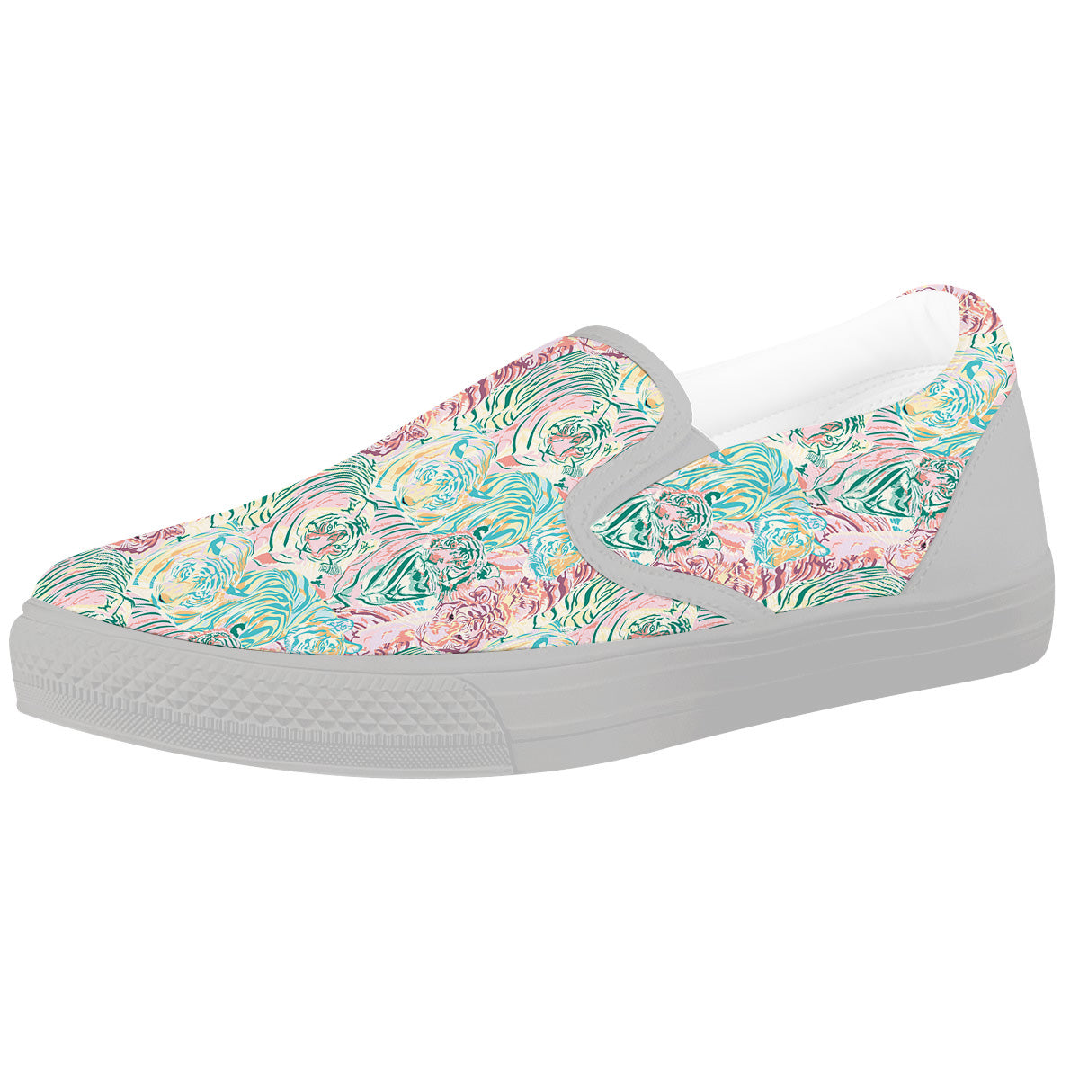 Girly Tigers Pastel Print Pattern White Slip On Shoes-grizzshop