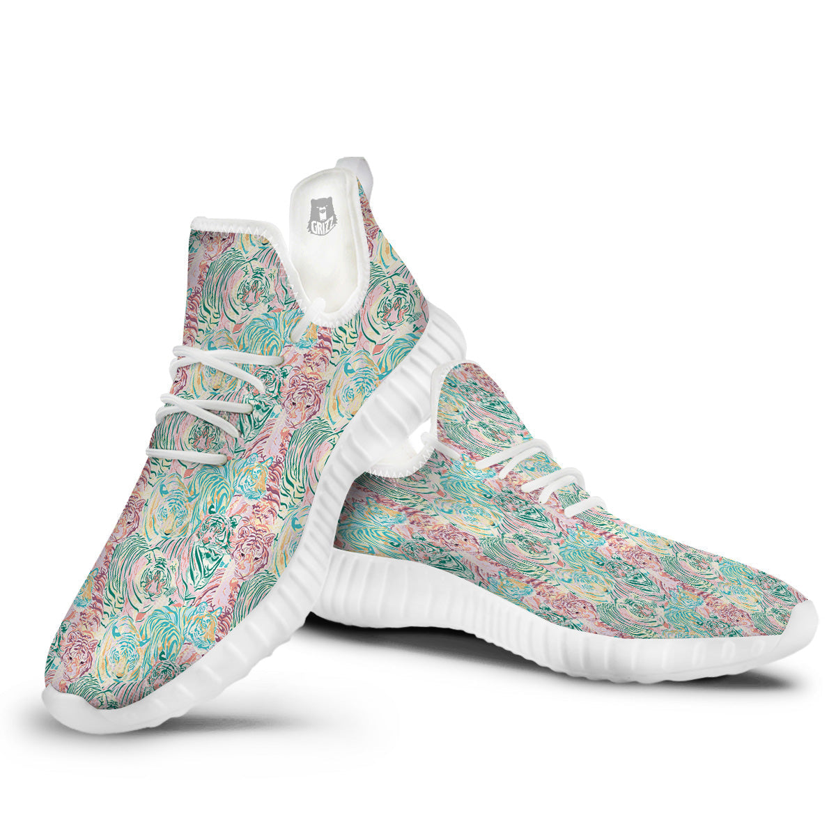 Girly Tigers Pastel Print Pattern White Walking Shoes-grizzshop