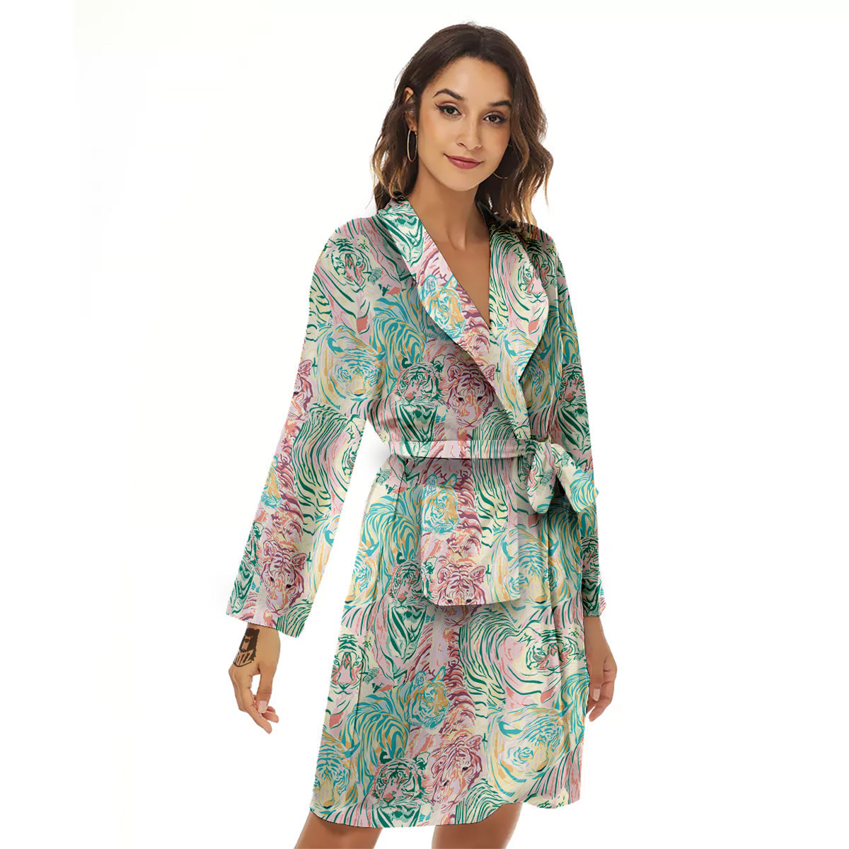 Girly Tigers Pastel Print Pattern Women's Robe-grizzshop