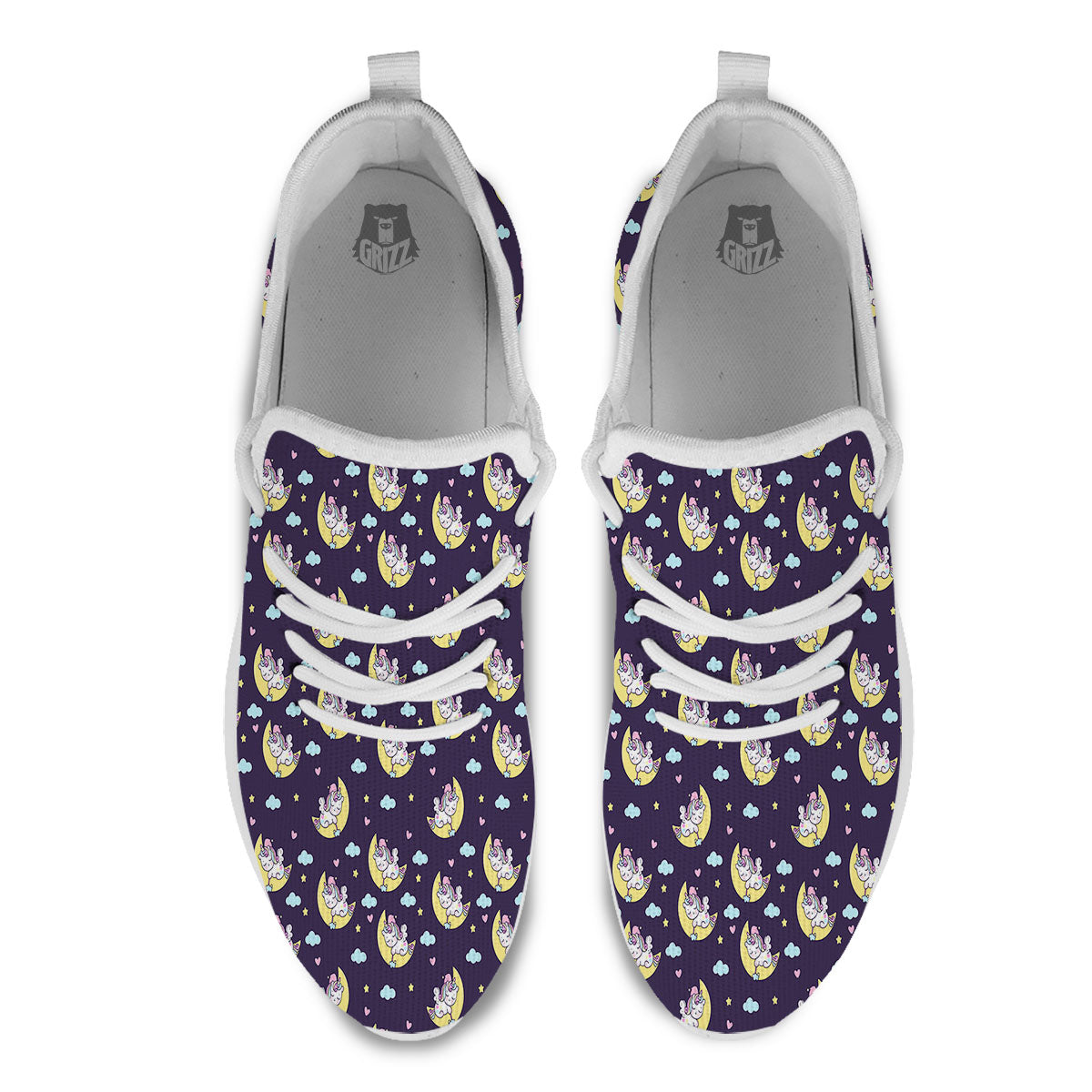 Girly Unicorn Night Print Pattern White Athletic Shoes-grizzshop