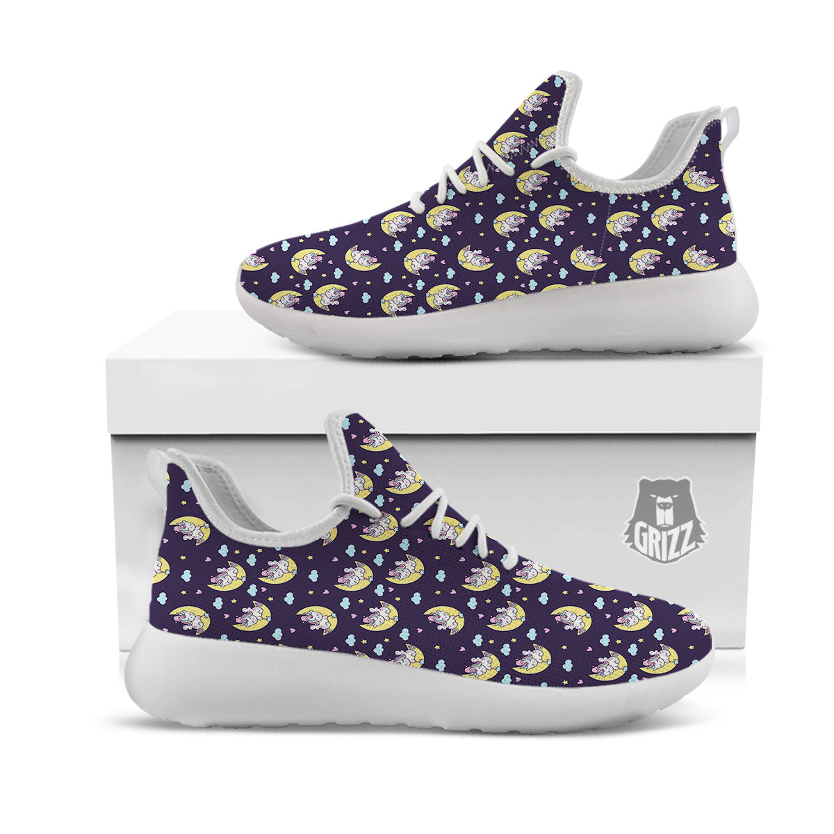 Girly Unicorn Night Print Pattern White Athletic Shoes-grizzshop