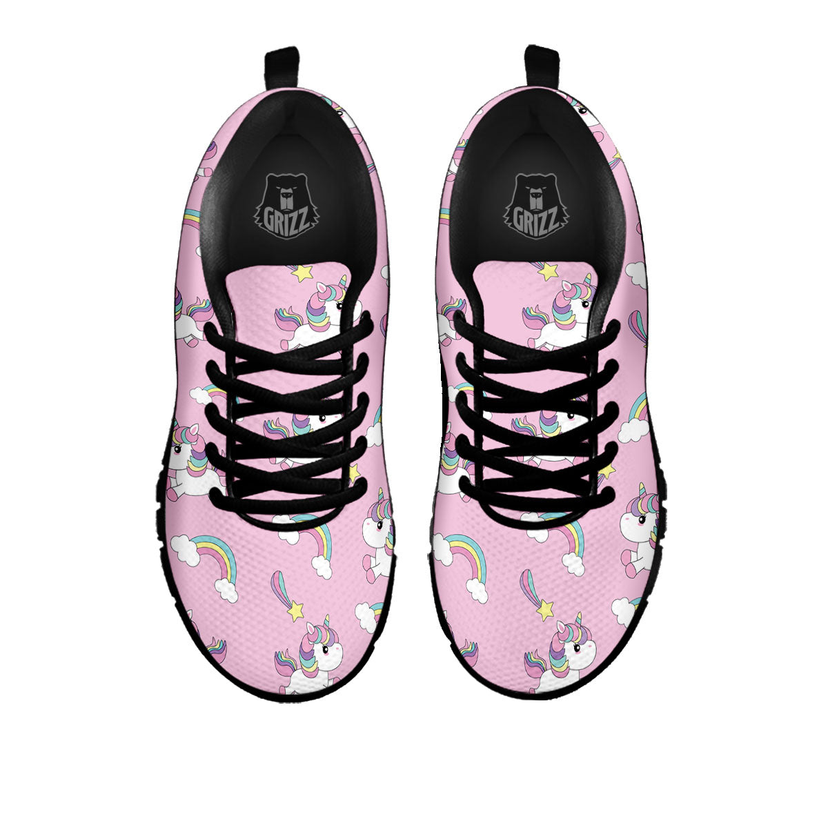 Girly Unicorn Pink Print Pattern Black Sneaker-grizzshop