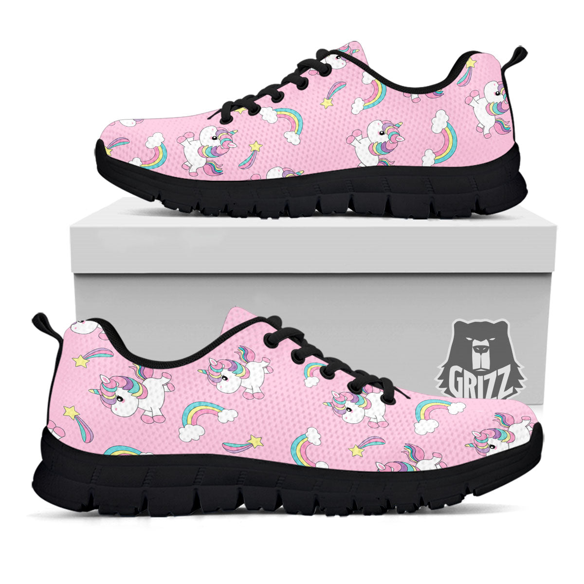 Girly Unicorn Pink Print Pattern Black Sneaker-grizzshop