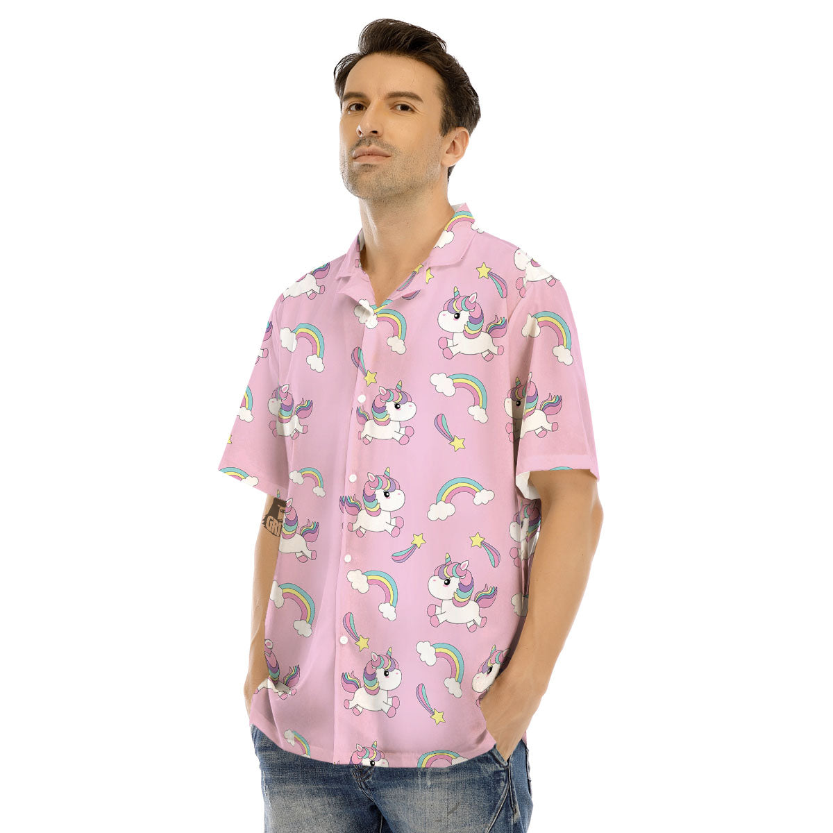 Girly Unicorn Pink Print Pattern Men's Hawaiian Shirt-grizzshop