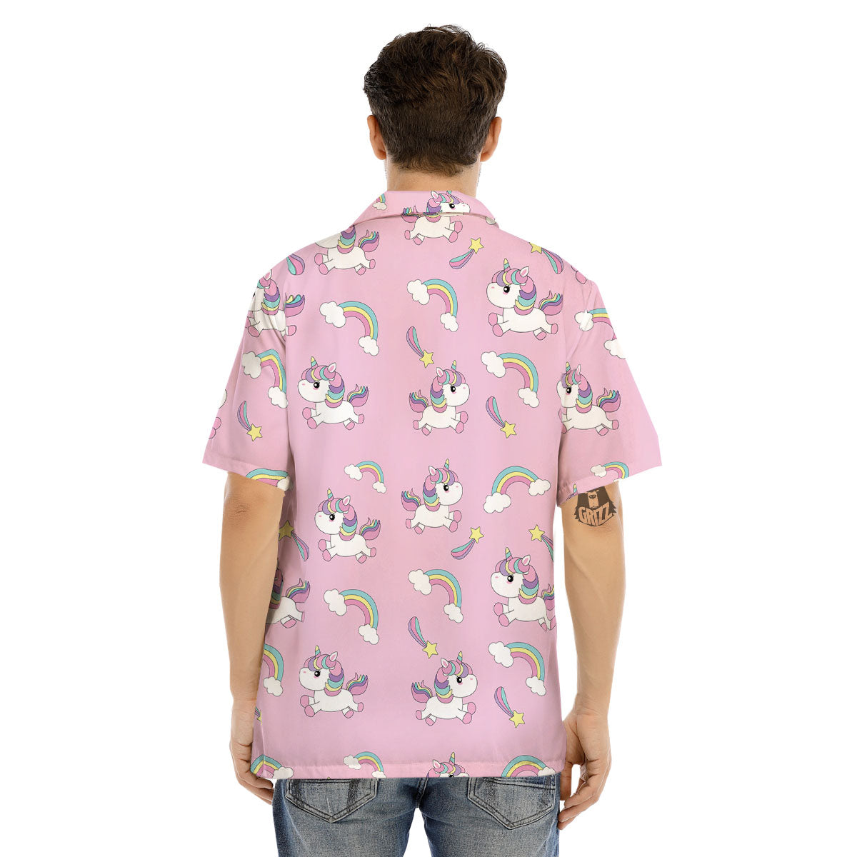 Girly Unicorn Pink Print Pattern Men's Hawaiian Shirt-grizzshop