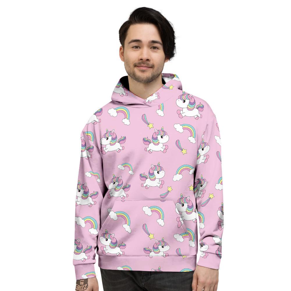 Girly Unicorn Pink Print Pattern Men's Hoodie-grizzshop