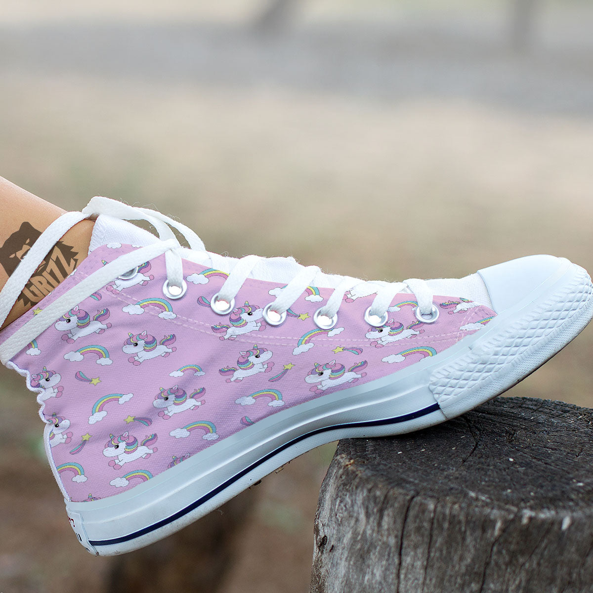 Girly Unicorn Pink Print Pattern White High Top Shoes-grizzshop