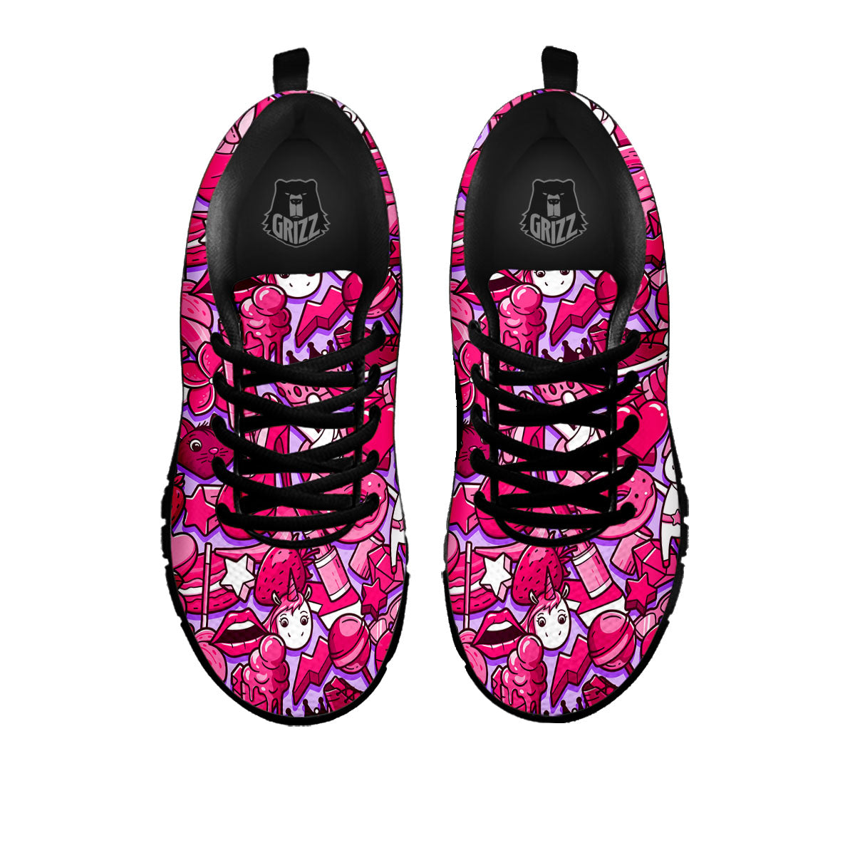 Girly Unicorn Purple Print Pattern Black Sneaker-grizzshop