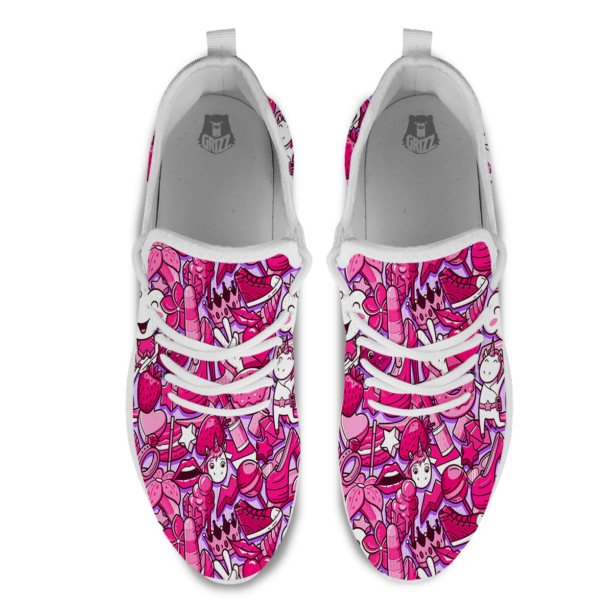 Girly Unicorn Purple Print Pattern White Athletic Shoes-grizzshop