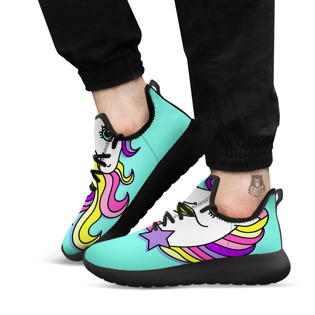 Girly Unicorn Teal Print Black Athletic Shoes-grizzshop