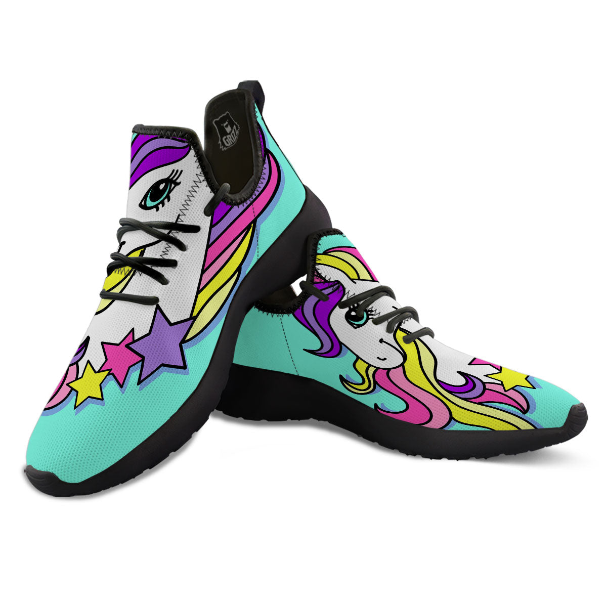 Girly Unicorn Teal Print Black Athletic Shoes-grizzshop