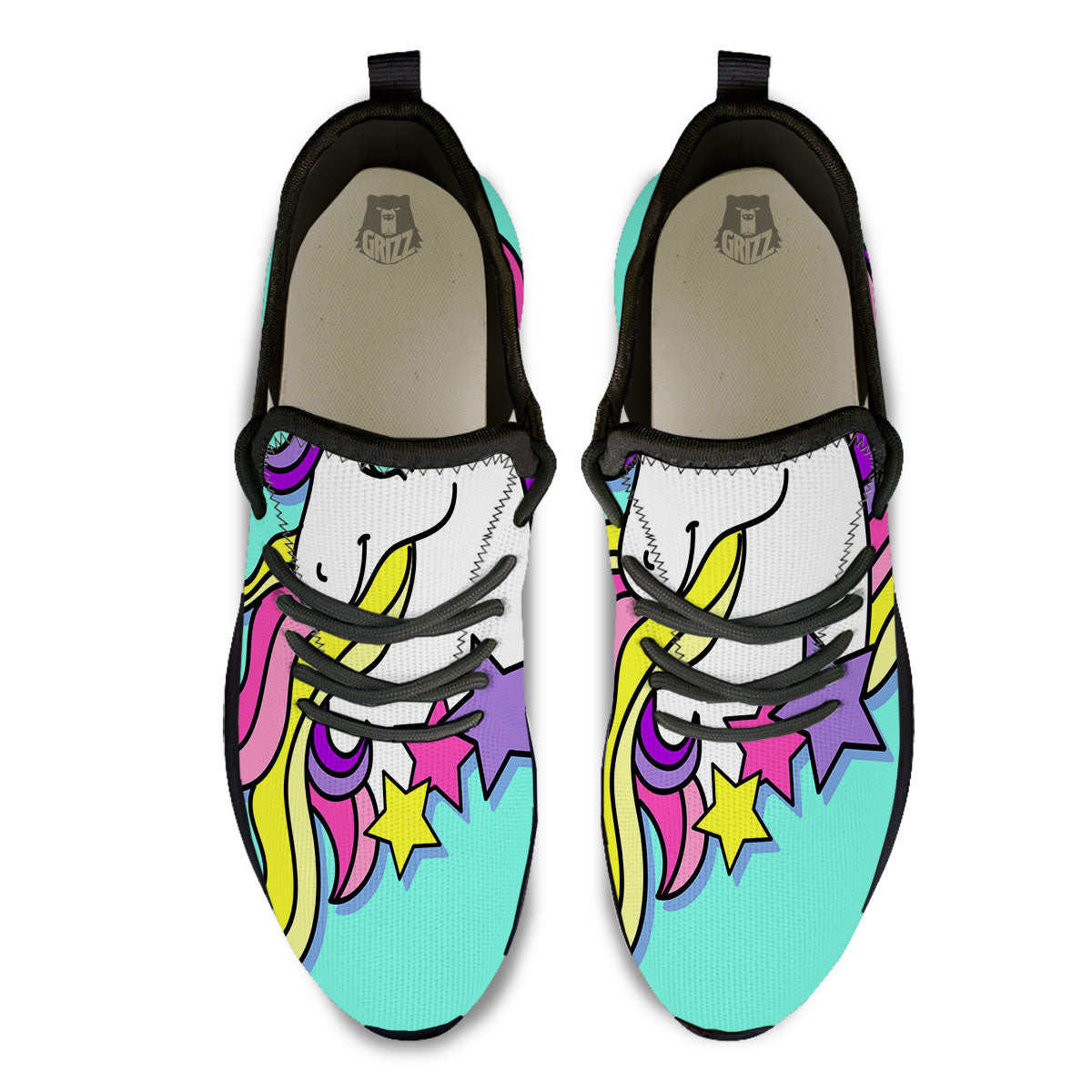 Girly Unicorn Teal Print Black Athletic Shoes-grizzshop