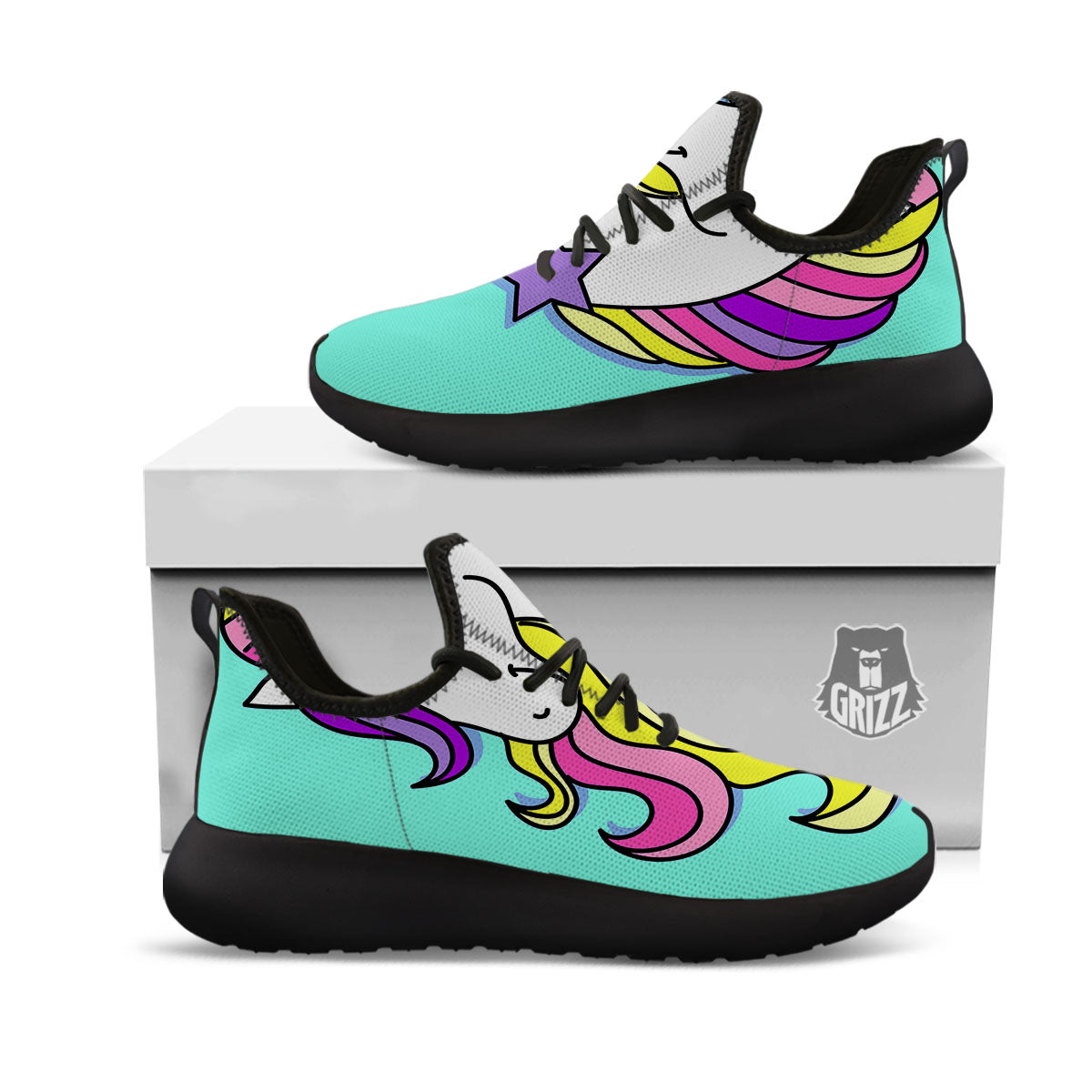 Girly Unicorn Teal Print Black Athletic Shoes-grizzshop