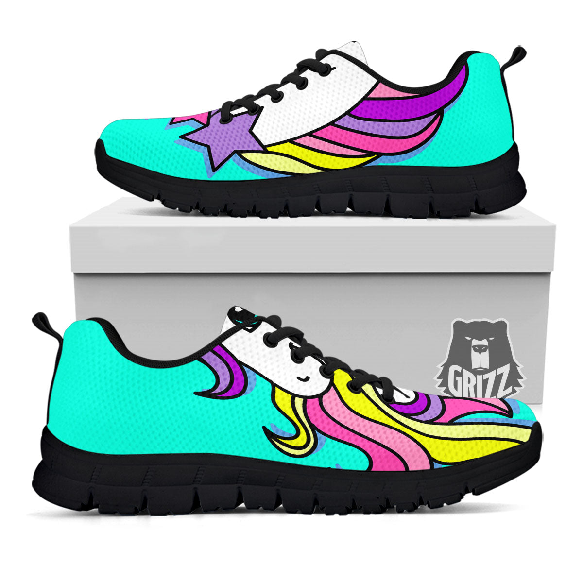 Girly Unicorn Teal Print Black Sneaker-grizzshop