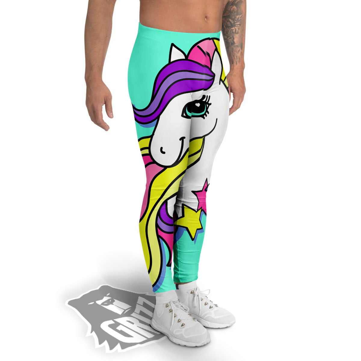 Girly Unicorn Teal Print Men's Leggings-grizzshop