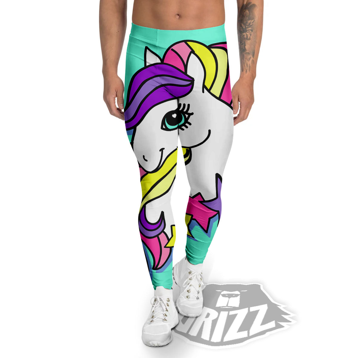 Girly Unicorn Teal Print Men's Leggings-grizzshop