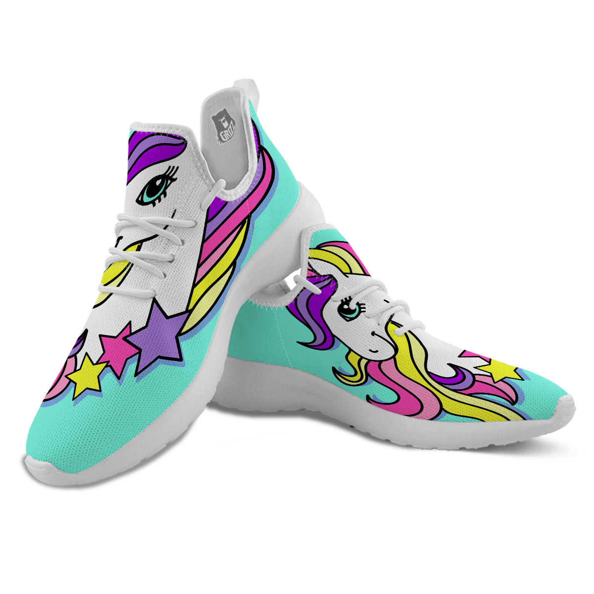 Girly Unicorn Teal Print White Athletic Shoes-grizzshop