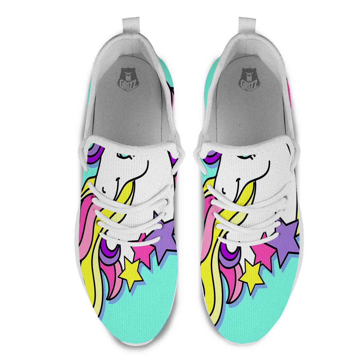 Girly Unicorn Teal Print White Athletic Shoes-grizzshop