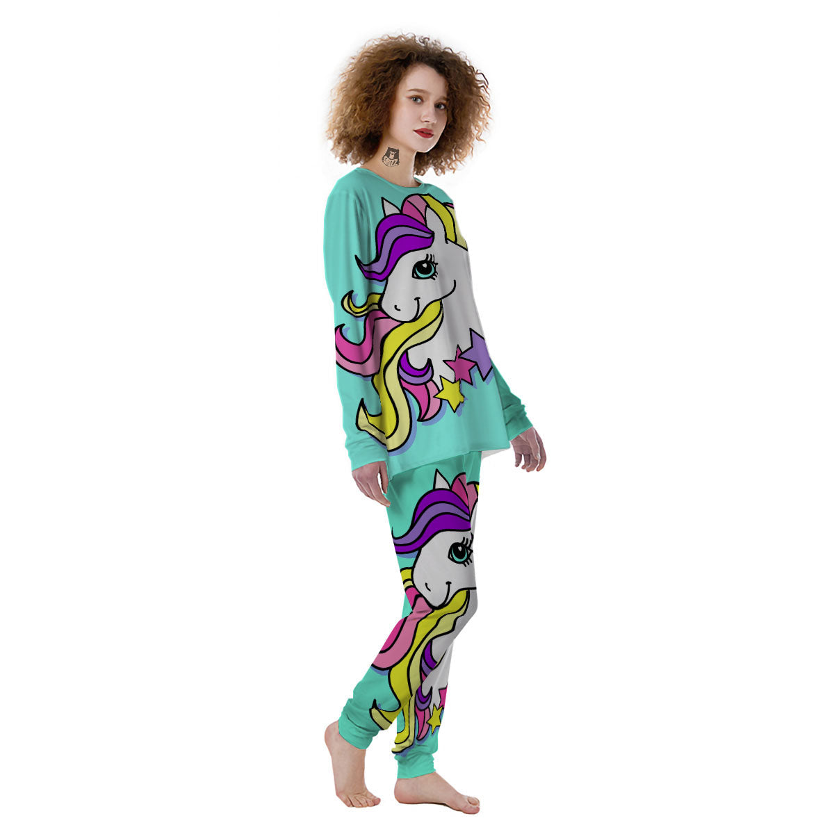 Girly Unicorn Teal Print Women's Pajamas-grizzshop