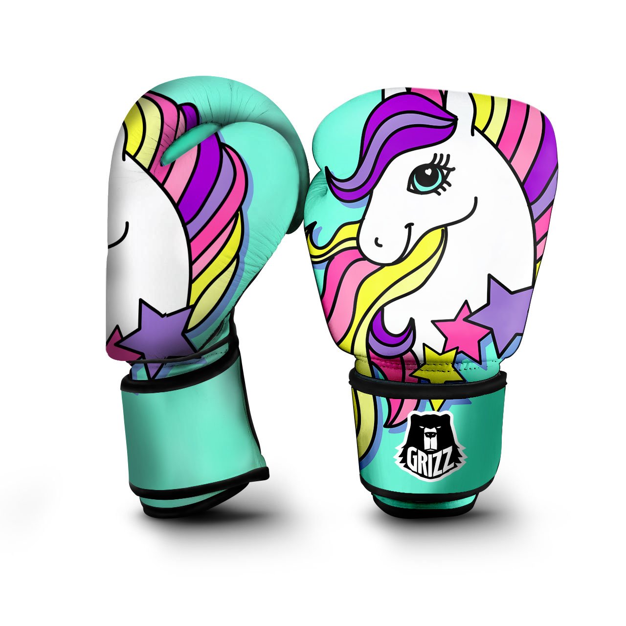 Girly Unicorn Teal Print Boxing Gloves-grizzshop