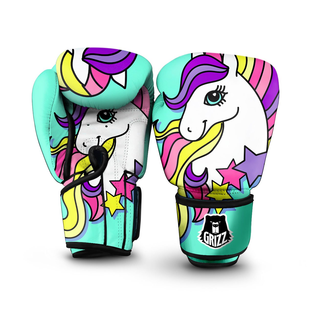 Girly Unicorn Teal Print Boxing Gloves-grizzshop