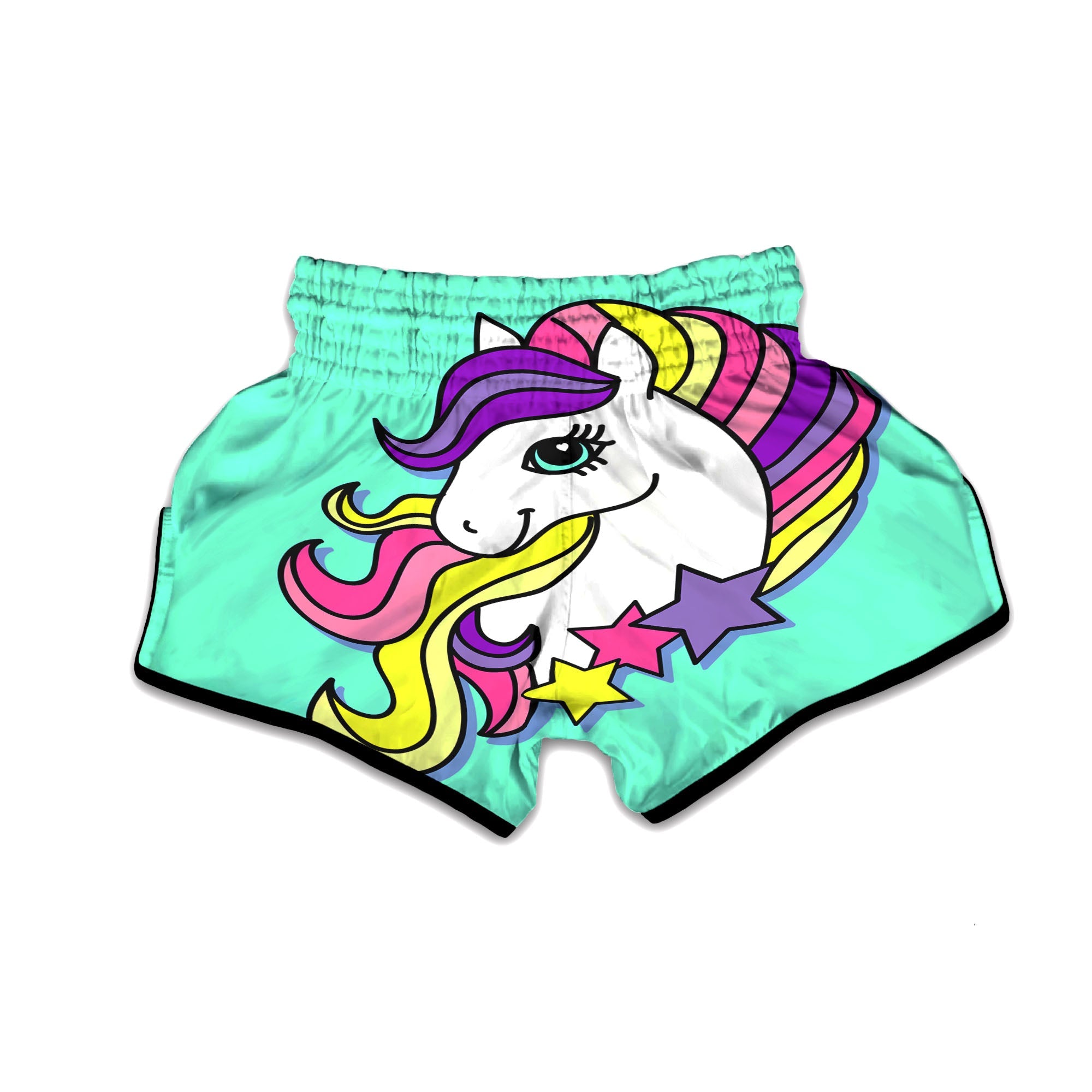 Girly Unicorn Teal Print Muay Thai Boxing Shorts-grizzshop