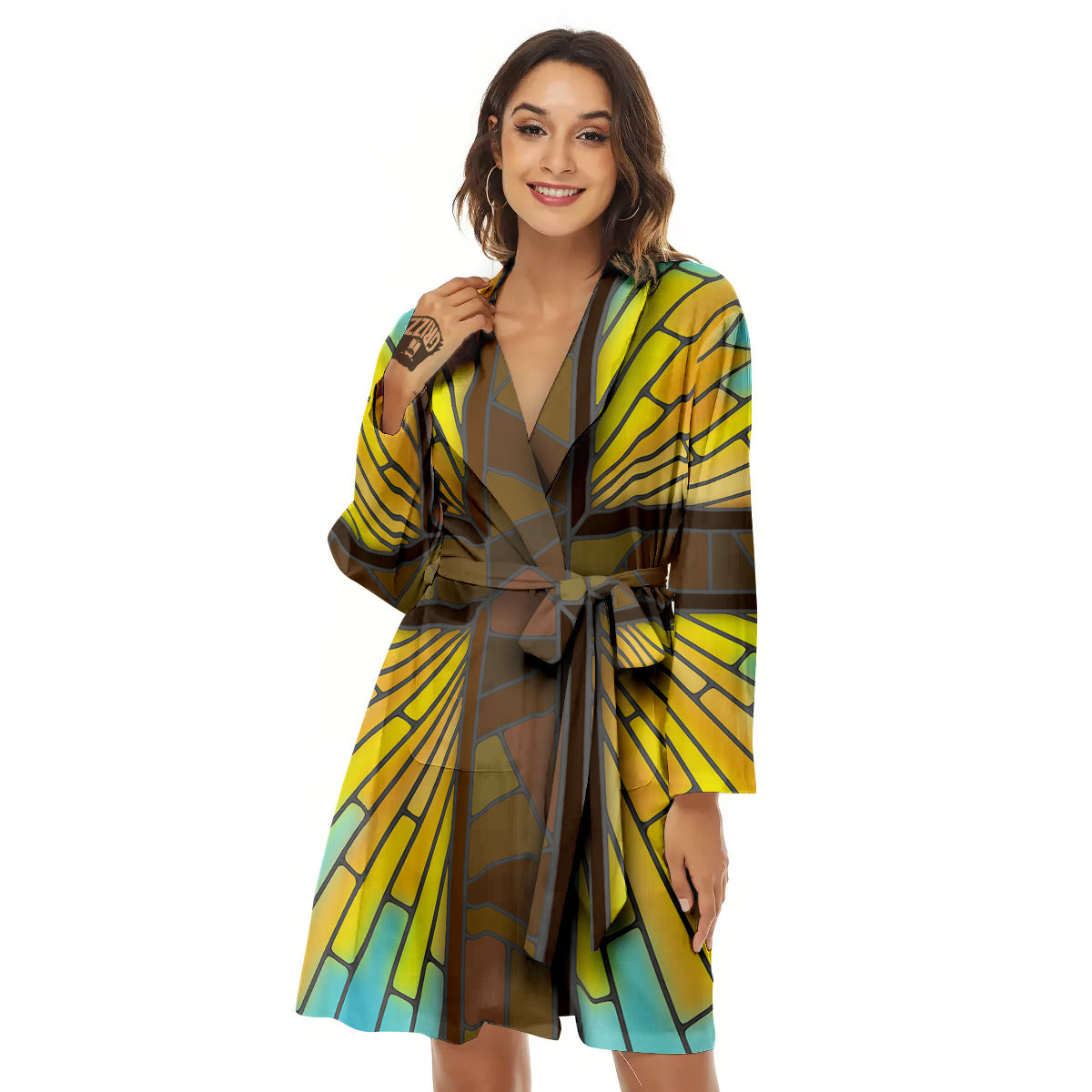 Glass Cross Blue Stained Print Women's Robe-grizzshop