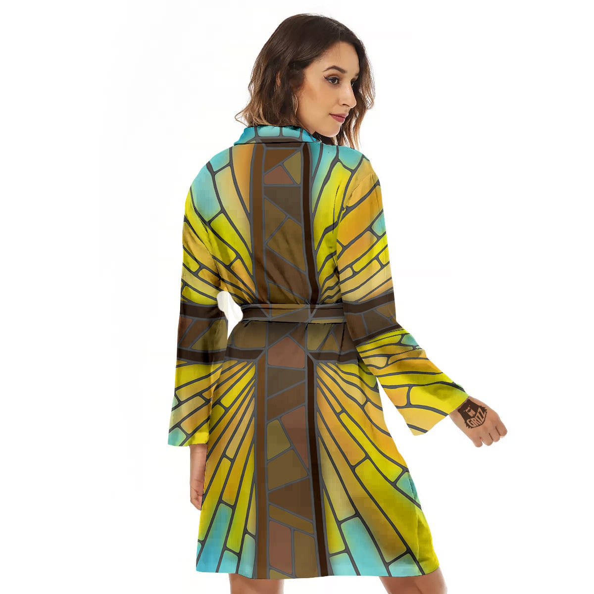 Glass Cross Blue Stained Print Women's Robe-grizzshop