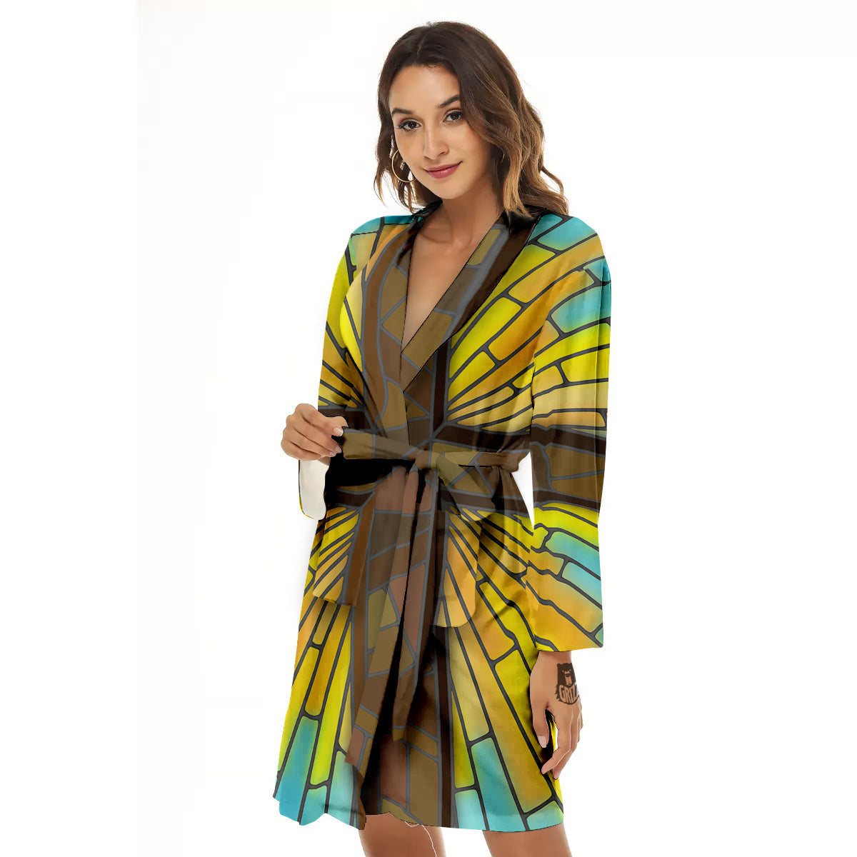 Glass Cross Blue Stained Print Women's Robe-grizzshop