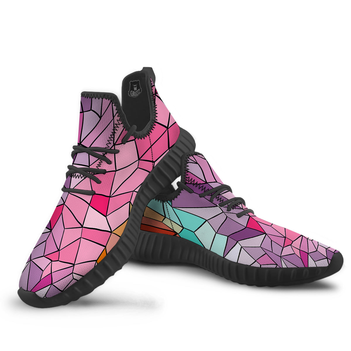 Glass Mosaic Colorful Stained Print Black Walking Shoes-grizzshop