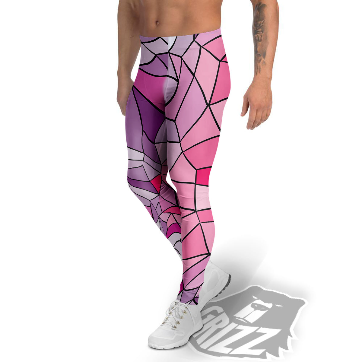 Glass Mosaic Colorful Stained Print Men's Leggings-grizzshop
