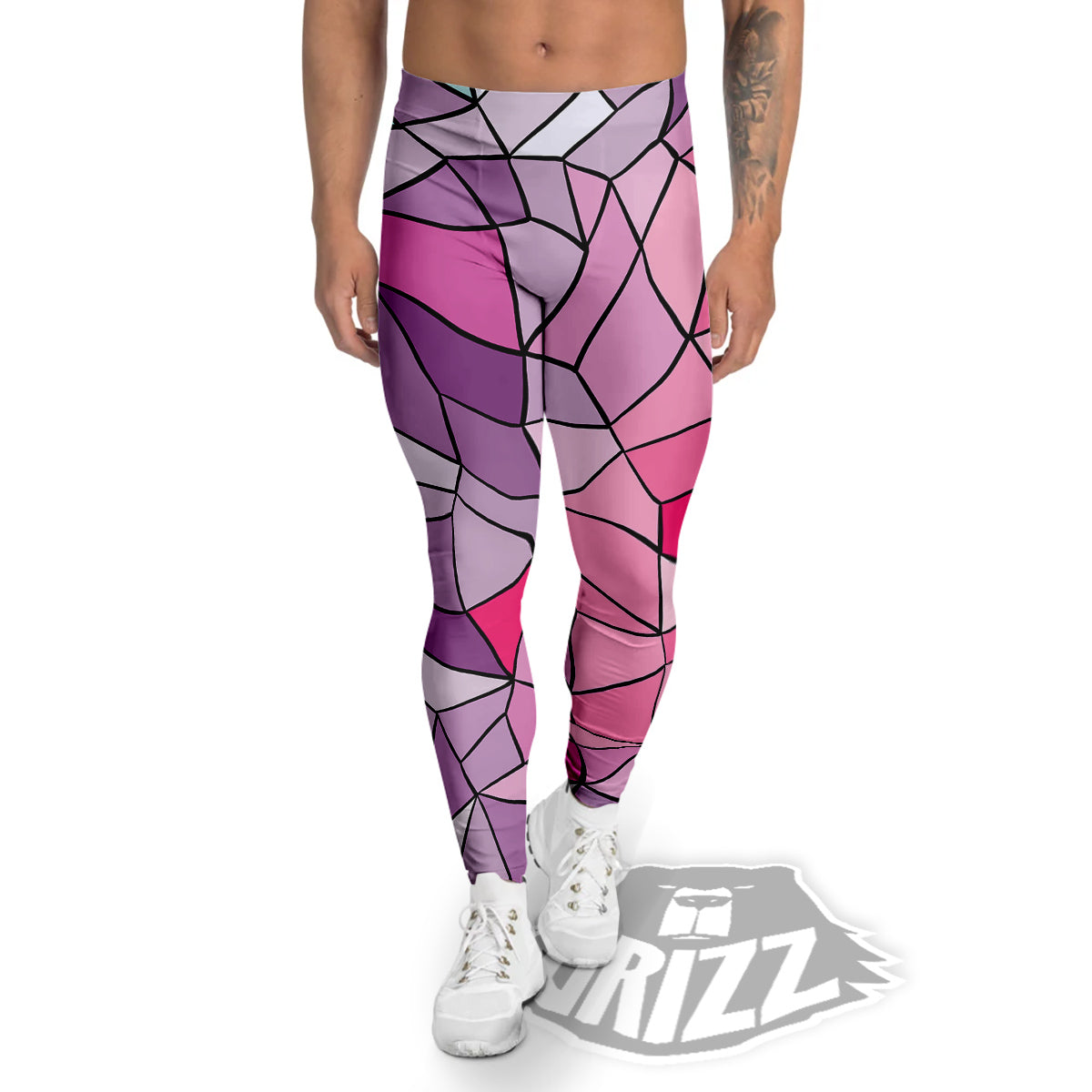 Glass Mosaic Colorful Stained Print Men's Leggings-grizzshop