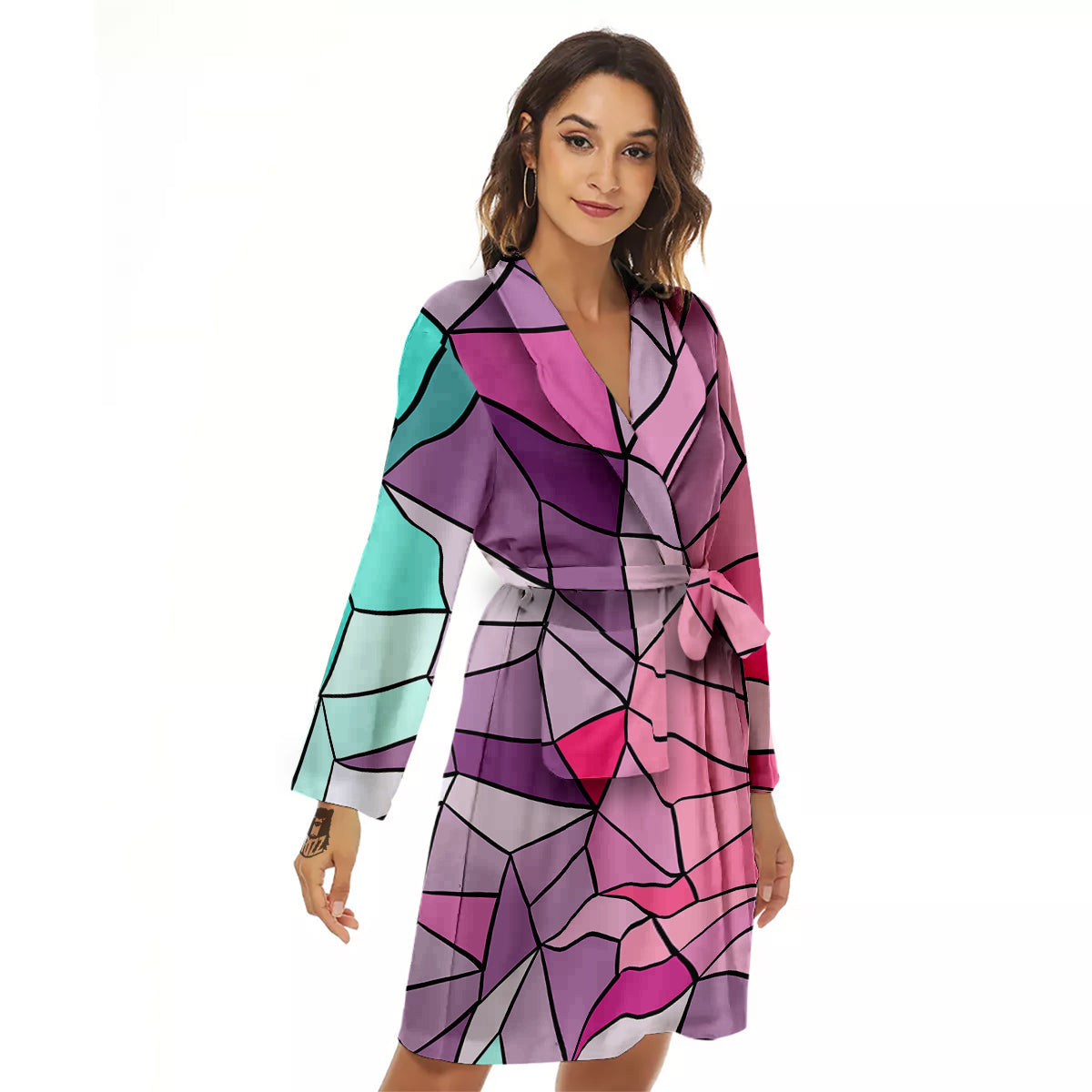 Glass Mosaic Colorful Stained Print Women's Robe-grizzshop