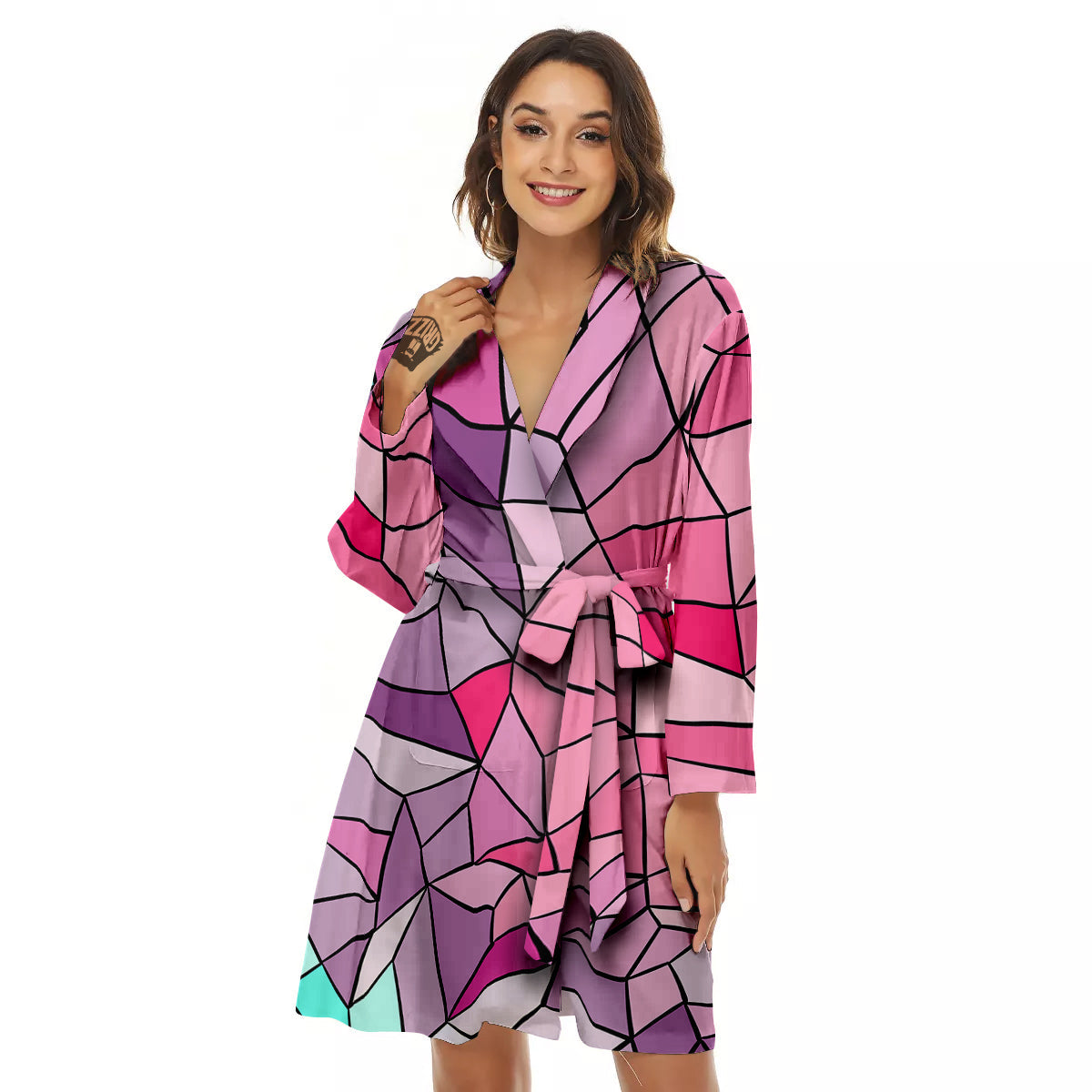 Glass Mosaic Colorful Stained Print Women's Robe-grizzshop
