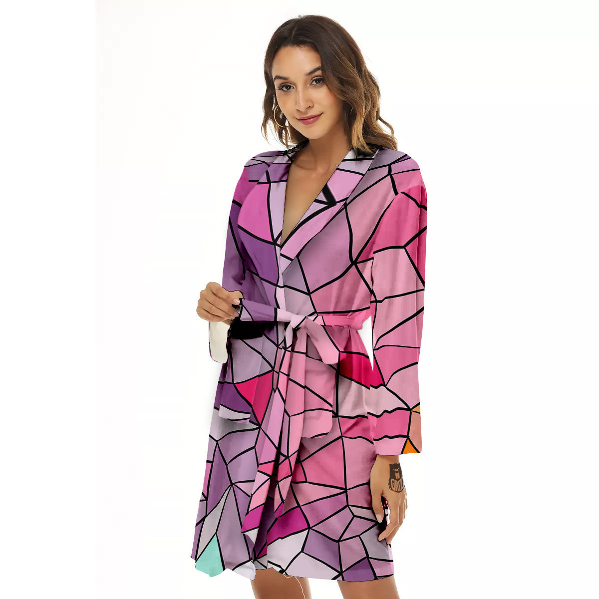 Glass Mosaic Colorful Stained Print Women's Robe-grizzshop