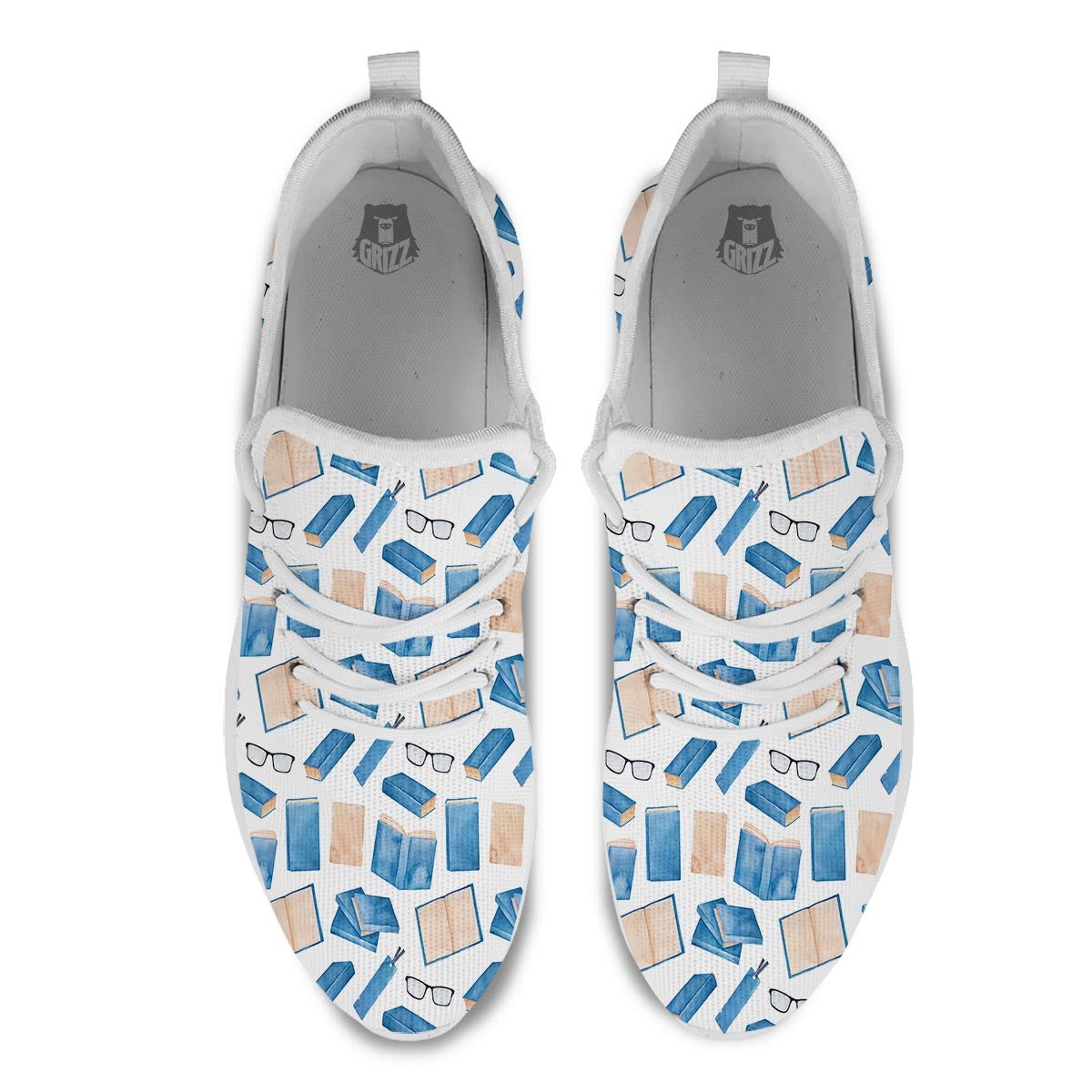 Glasses And Reading Books Print Pattern White Athletic Shoes-grizzshop