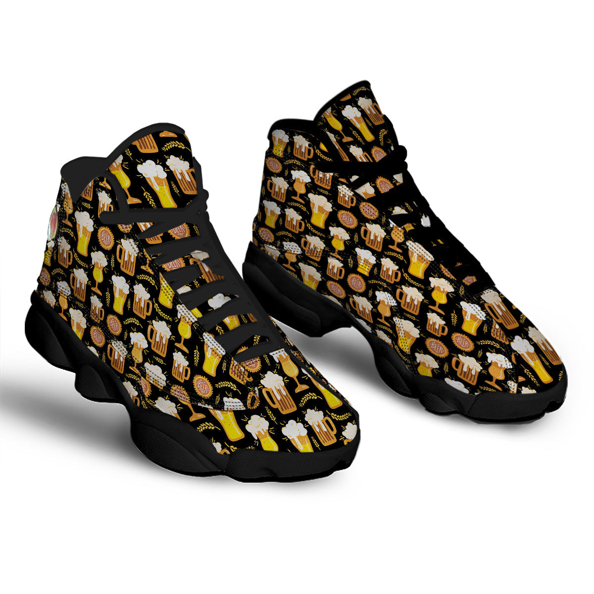 Glasses Of Beer Vintage Print Pattern Black Basketball Shoes-grizzshop