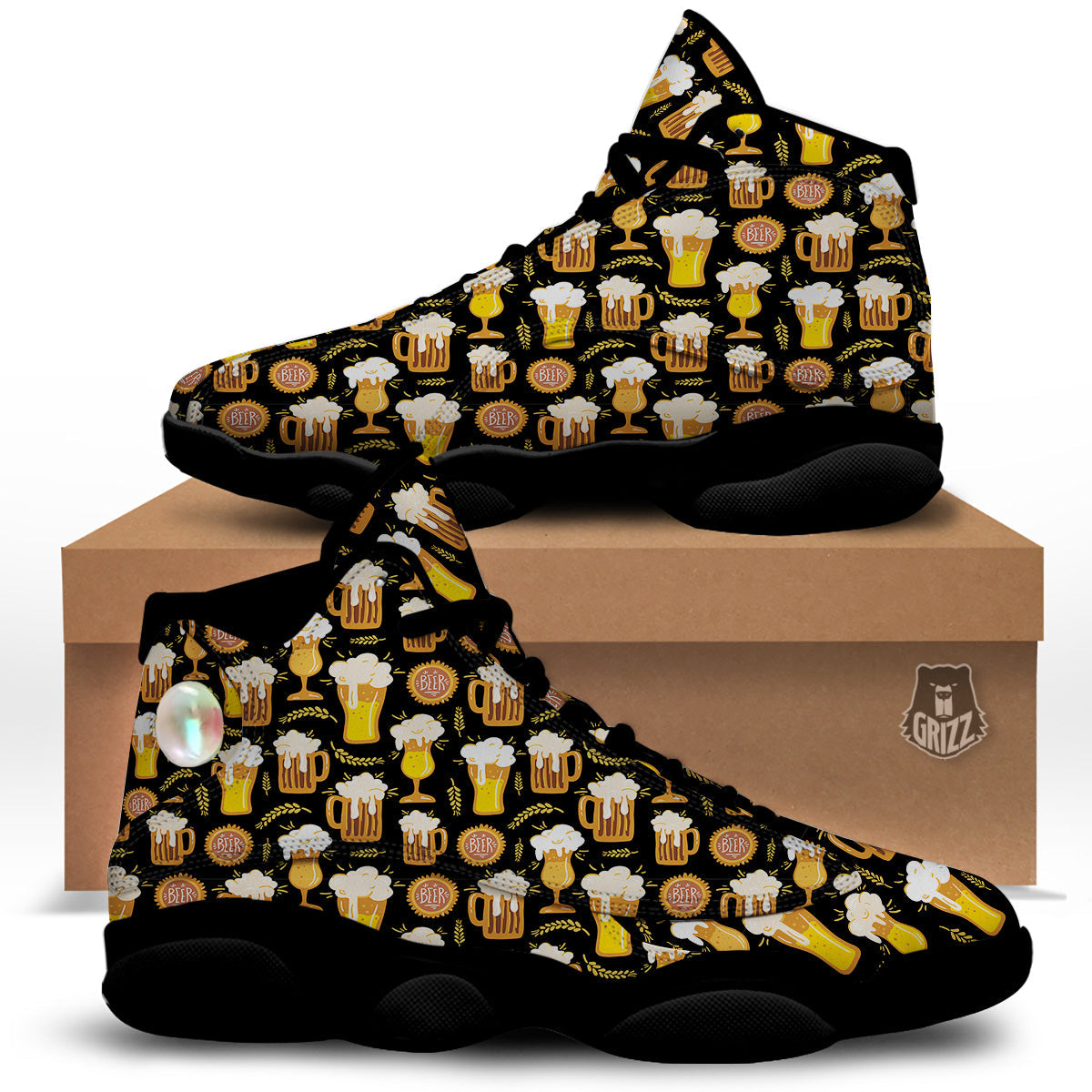 Glasses Of Beer Vintage Print Pattern Black Basketball Shoes-grizzshop