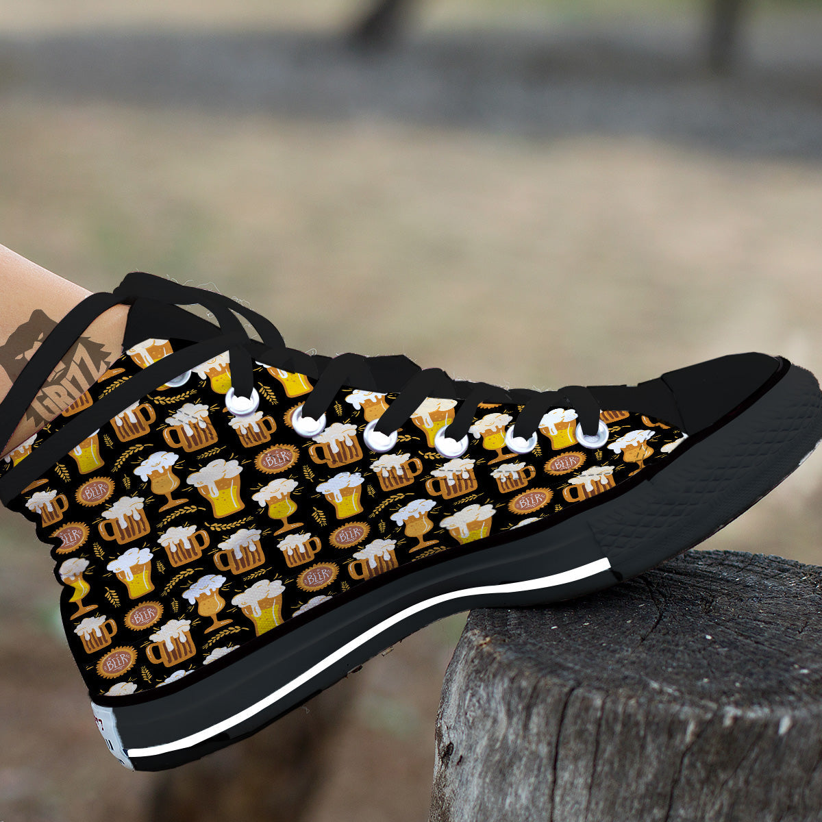 Glasses Of Beer Vintage Print Pattern Black High Top Shoes-grizzshop