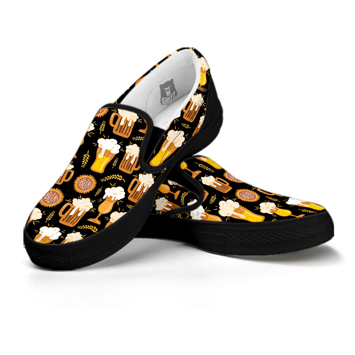 Glasses Of Beer Vintage Print Pattern Black Slip On Shoes-grizzshop