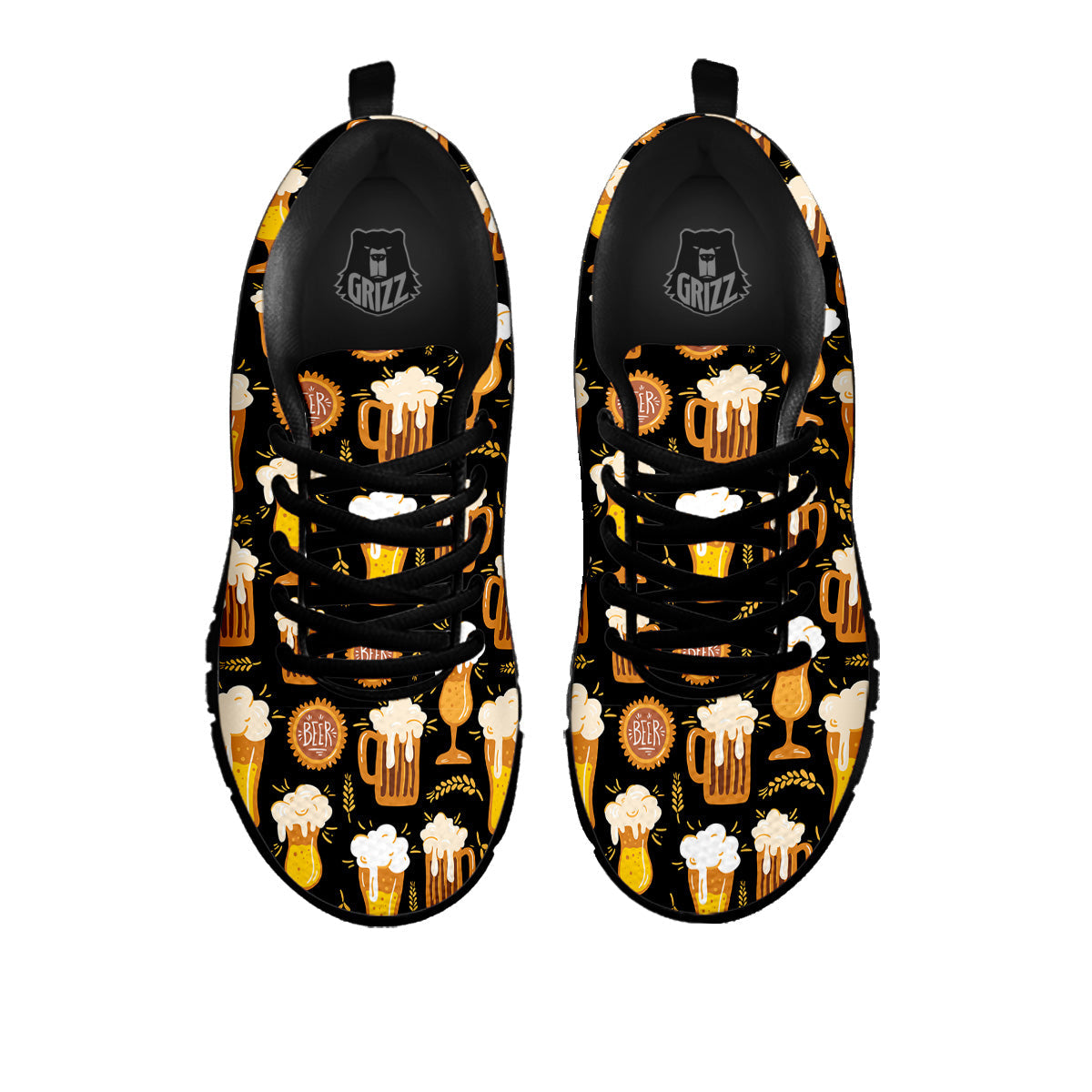 Glasses Of Beer Vintage Print Pattern Black Sneaker-grizzshop