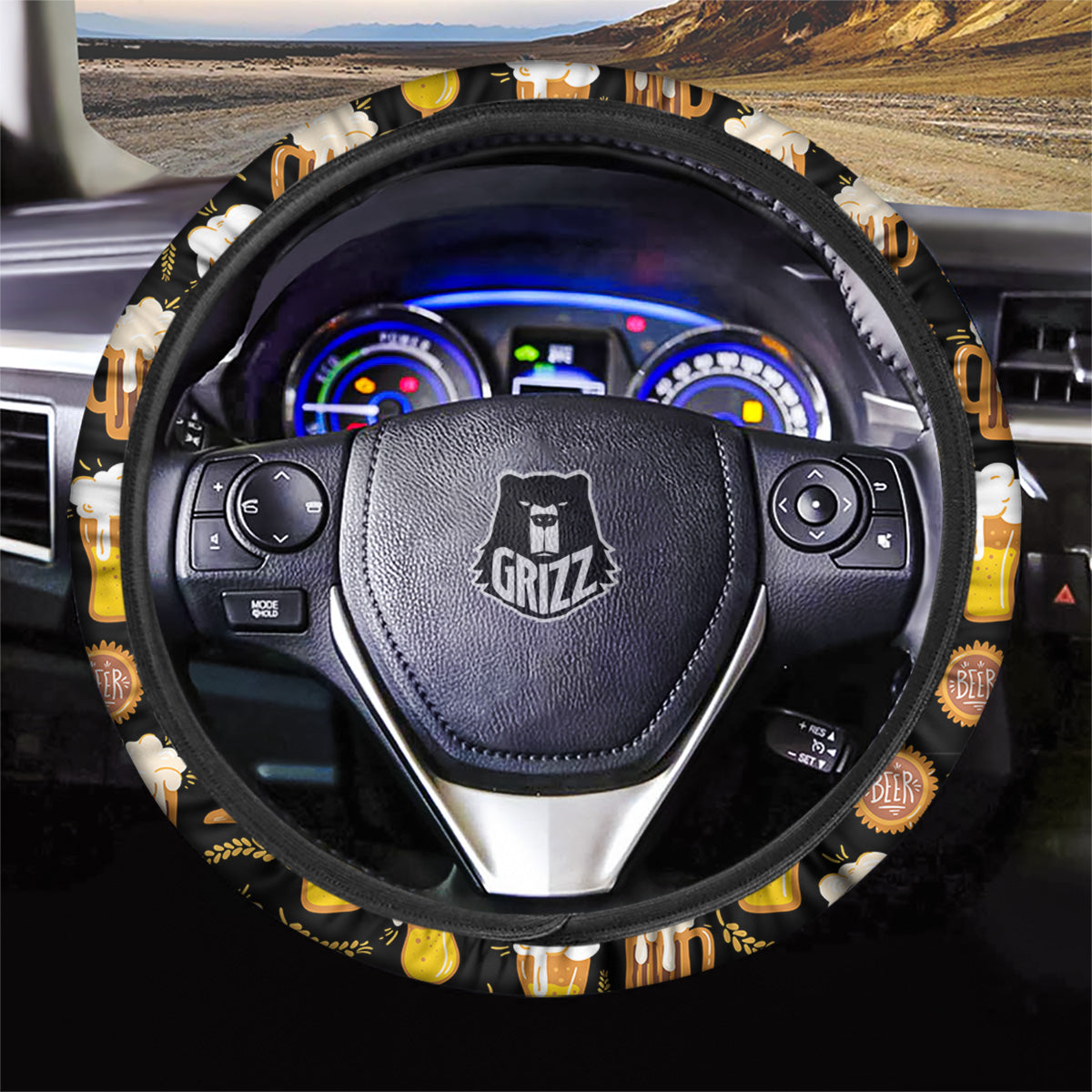 Glasses Of Beer Vintage Print Pattern Car Steering Wheel Cover-grizzshop
