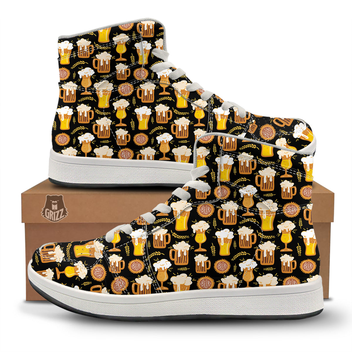 Glasses Of Beer Vintage Print Pattern High Top Sneakers-grizzshop